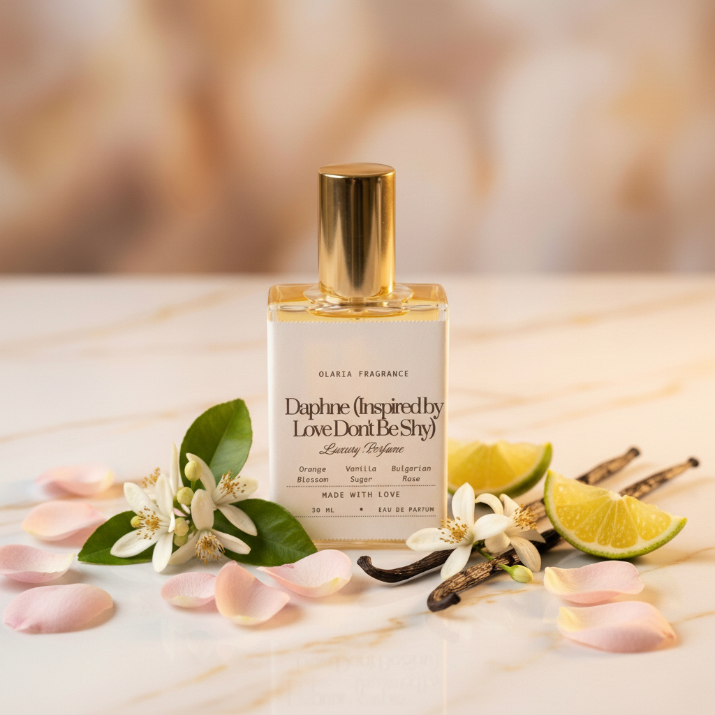 Daphne bottle with scent-inspired background